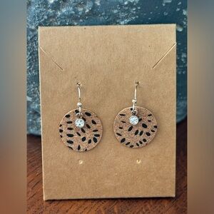 Handmade Leopard and Rhinestone Earrings